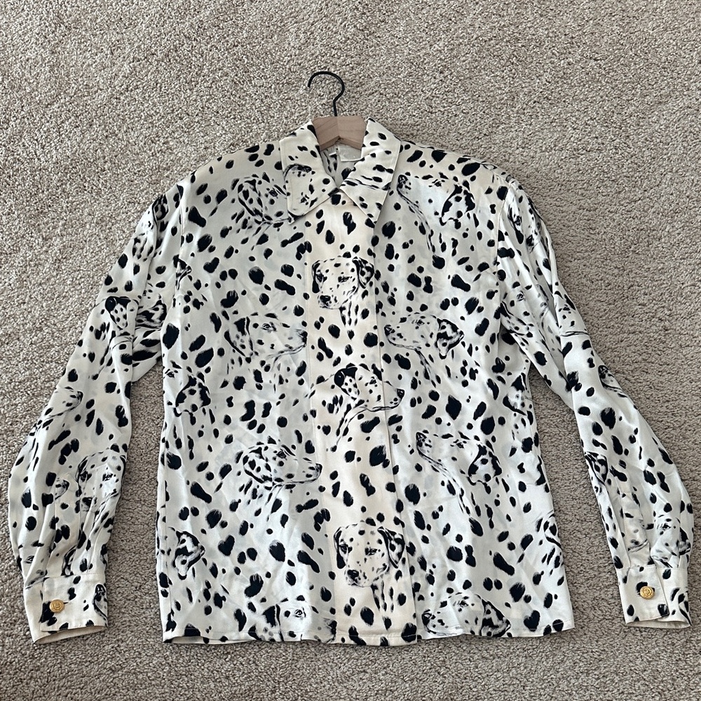 ESCADA Margaretha Rey Vintage Silk Dalmatian Blouse Sz 34